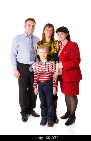 Famille heureuse avec kid et grand-mère ensemble isolated on white Banque D'Images