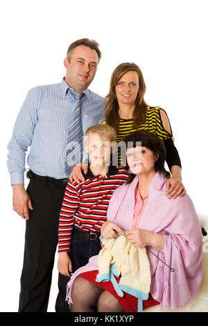 Famille heureuse avec kid et grand-mère ensemble isolated on white Banque D'Images