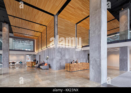 Hall d'entrée à double hauteur avec salon et d'un bureau de réception. Tamise Tower, Reading, Royaume-Uni. Architecte : dn-a architectes, 2017. Banque D'Images