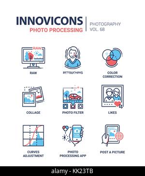 Le traitement photo - design ligne icons set Illustration de Vecteur