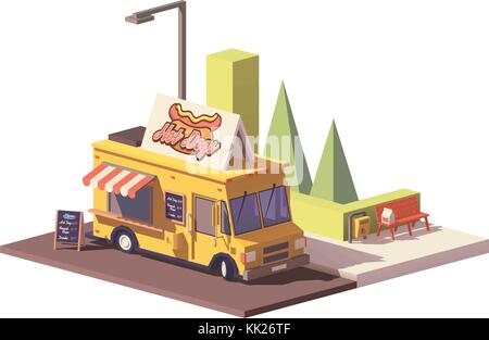 Faible vecteur hot dog poly camion alimentaire Illustration de Vecteur