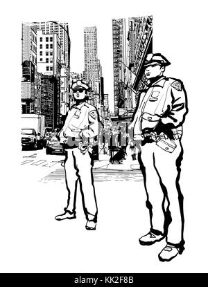 Des policiers dans la 5e avenue à New York - vector illustration Illustration de Vecteur