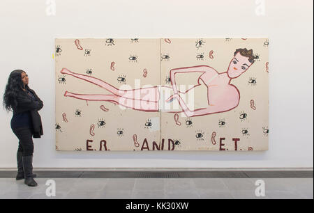 Galeries Serpentine, Londres, Royaume-Uni. 29 novembre, 2017. Dans son premier grand salon de Londres/institutionnel, l'artiste britannique Rose Wylie présente son dynamisme, à grande échelle, peintures figuratives qui représentent une gamme de sujets, de la prairie-parc de Kensington Gardens et un Arsenal vs Spurs match de Quentin Tarantino Kill Bill des films et de la culture de la célébrité, y compris Elizabeth Taylor. Photo : ER et et 2011. Avec la permission de Morten Viskum Collection. Posés avec galerie personnel. Credit : Malcolm Park/Alamy Live News. Banque D'Images