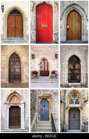 Collage de portes avant médiévale avec lancet arch Banque D'Images