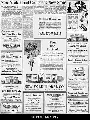 1933 New York Société Floral 24 Nov MC 2 Allentown PA Banque D'Images