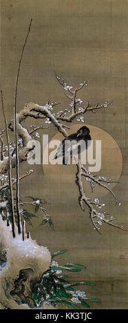 Plum Tree in snow Ohara, Keizan hanging scroll color sur soie Banque D'Images