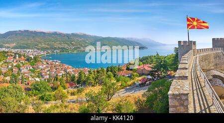 Panorama aérien viev d'Ohrid, Macédoine Château Banque D'Images