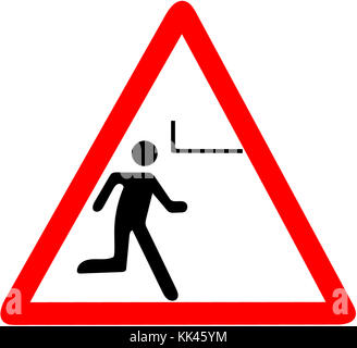 Regardez votre tête avertissement attention triangulaire triangulaire rouge signe de route isolé sur fond blanc. Banque D'Images