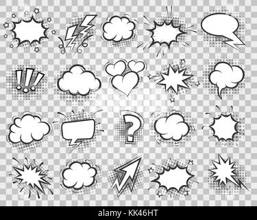 Les éléments de la bande dessinée. cartoon sketch speech bubble et pétillante dessin fort comme ensemble d'éléments du coeur et des ballons, et les éclairs nuage Illustration de Vecteur