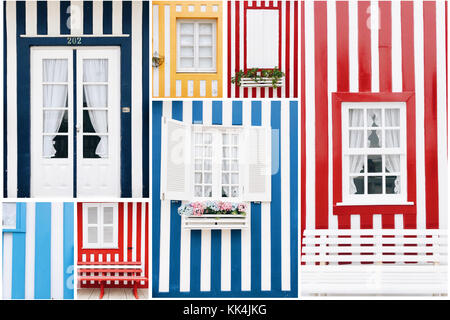 Collage des façades colorées à rayures Banque D'Images