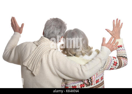 Senior couple on white Banque D'Images