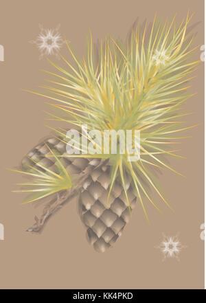 Des pommes de pins sur branch isolated on white Illustration de Vecteur