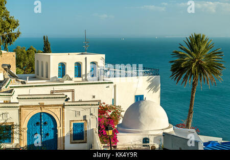 Maisons traditionnelles à Sidi Bou Said, Tunisie Banque D'Images