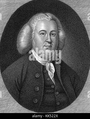 Une gravure d'un portrait de Peyton Randolph, il a servi comme premier et troisième président du Congrès continental, il a également été président de la Virginia House of Burgesses, il est mort avant l'indépendance des États-Unis, en 1845. De la Bibliothèque publique de New York. Banque D'Images