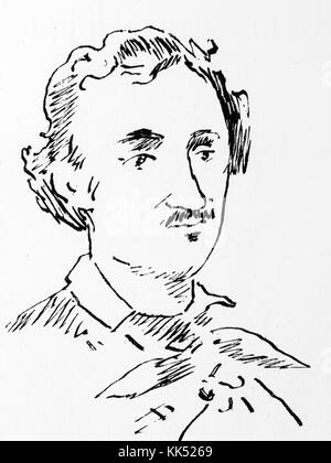 Portrait dessiné de Edgar Allan Poe, écrivain, éditeur et critique littéraire, par Edouard Manet, 1877. À partir de la Bibliothèque publique de New York. Banque D'Images