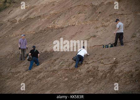 Plant plants volontaires sur la pente d'une ancienne décharge, Hill Air Force Base, Utah, Novembre 9, 2017. Les plantes vont fournir une source de nourriture pour la population de la faune de la base tout en stabilisant le sol sur la pente. Une subvention de la Fondation de l'éducation nationale de l'environnement a servi à financer le projet de mise en valeur des terres. (U.S. Air Force photo de R. Nial Bradshaw) Banque D'Images