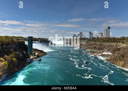 Les chutes américaines à Niagara Falls, New York vu du pont en arc-en-ciel. Banque D'Images