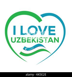 J'aime l'Ouzbékistan avec contours de cœur et d'un drapeau de l'Ouzbékistan, l'icône design, isolé sur fond blanc Illustration de Vecteur