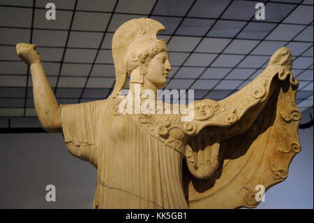 Statue d'Athéna promakhos. détail. troisième quart du Ier siècle av. du marbre. tablinum. La villa des Papyri, Herculanum. Musée national d'archéologie. naples. L'Italie. Banque D'Images