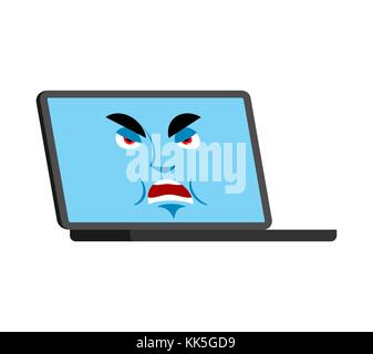 Ordinateur portable en colère face emoji avatar. ordinateur mal émotions. pc agressif. vector illustration Illustration de Vecteur