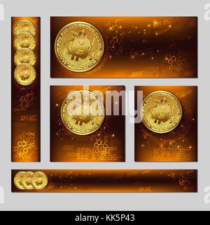 Cryptocurrency différentes bannières modifiables modèle. bitcoin. Peu physique 3d de monnaie. golden coins bitcoin. stock vector illustration Illustration de Vecteur