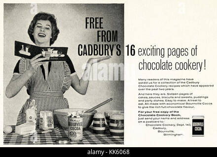 1950 old vintage advert original magazine anglais imprimer publicité Publicité Bournville Cocoa par Cadbury de Birmingham England UK daté 1958 Banque D'Images