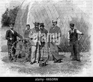 Une partie des scientifiques amateurs de ballons à gonfler un ballon près de Newbury, Berkshire, Angleterre en 1899 Banque D'Images