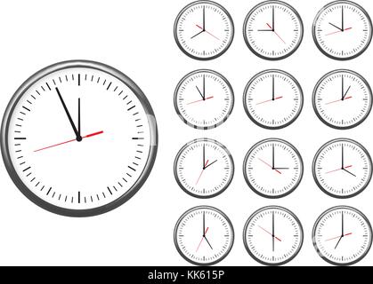 Horloge de bureau mur icon set. montrant toutes les heures. Illustration de Vecteur