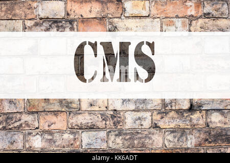 Inspiration de légende de texte d'annonce conceptuelle montrant CMS. Concept d'affaires pour CMS WWW écrit sur fond de briques anciennes avec de l'espace Banque D'Images