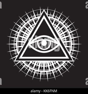 All-Seeing Eye de Dieu (l'Œil de la Providence | Oeil de l'Omniscience | Delta lumineux | Oculus Dei). Symbole mystique de la Franc-maçonnerie et des Illuminati. Illustration de Vecteur