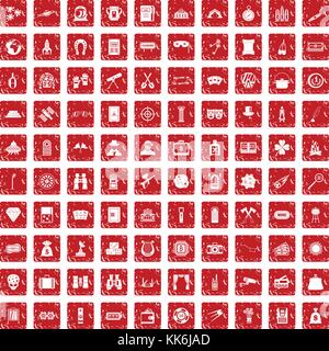 100 jeux adultes icons set rouge grunge Illustration de Vecteur