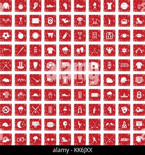 100 icons set baseball rouge grunge Illustration de Vecteur