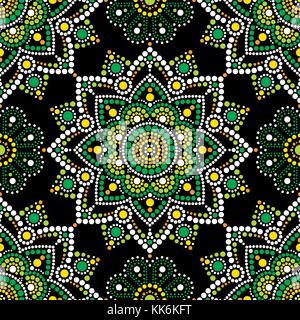 Aboriginal dot painting modèle transparent, bohemian mandala vector art dot, folk rétro conception inspiré par l'art traditionnel de l'Australie Illustration de Vecteur