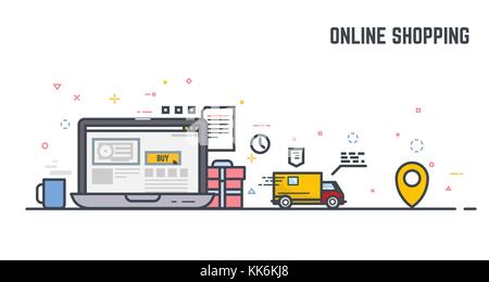 Shoping en ligne et la livraison Illustration de Vecteur
