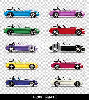 Série de dessins animés modernes voitures cabriolet couleur isolé sur fond transparent. Voitures de sport. Vector illustration. Clip art. Banque D'Images