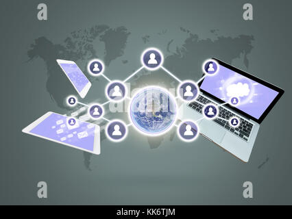 Réseau social avec la technologie concevoir à l'arrière-plan du monde, les éléments de cette image fournie par la NASA, business network concept Banque D'Images
