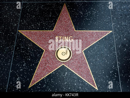 De sting à star, Hollywood Walk of Fame - août 11th, 2017 - Hollywood boulevard, Los Angeles, Californie, CA, USA Banque D'Images