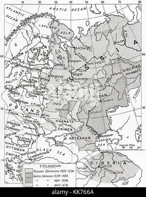 Carte de la Russie au 16ème et 17ème siècle. de Hutchinson's histoire de l'ONU, publié en 1915. Banque D'Images