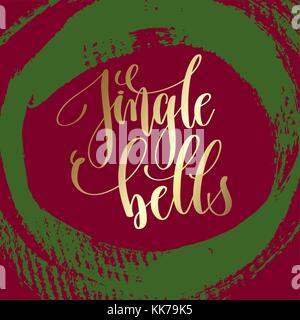 Jingle bells - lettrage sur la main d'or vert et violet pinceau str Illustration de Vecteur