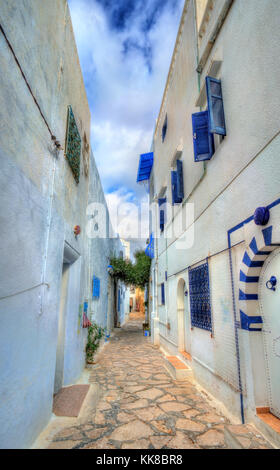 Maisons traditionnelles dans la médina de Hammamet, Tunisie Banque D'Images