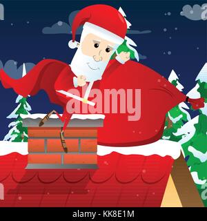 Le père Noël comme un super héros, portant une cape. vector illustration de personnages de dessins animés. Illustration de Vecteur