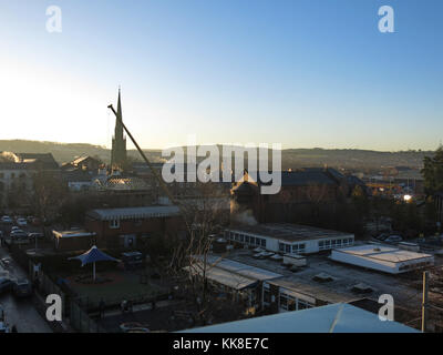 Photographies de Blackburn prises tôt le matin depuis le dernier étage du parc automobile Fielden Street à plusieurs étages. Banque D'Images