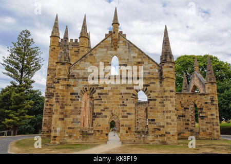 La ruine de l'église à condamner le site historique de Port Arthur - Tasmanie, Australie Banque D'Images