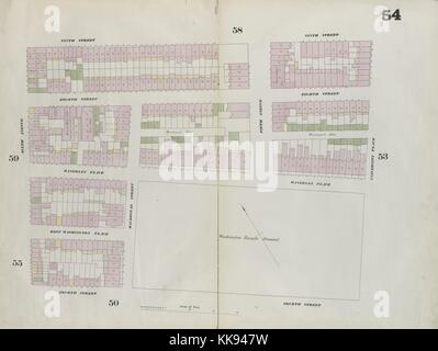 Carte gravée de l'image d'un atlas, avec légende originale plaque lire '54 : carte délimitée par la 9e Rue, Université, 4e Rue, 6e Avenue', New York City, New York, 1859. À partir de la Bibliothèque publique de New York. Banque D'Images