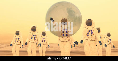 L'arrivée des premiers colons sur mars Banque D'Images