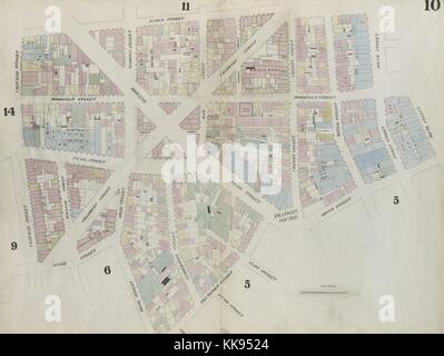 Carte gravée de l'image d'un atlas, avec légende originale lire '10 : Carte délimité par la rue Chatham, James Street, South Street, Dover Street, Franklin Square, Frankfort, Rue Rue Fose, Duane Street", New York City, New York, 1859. À partir de la Bibliothèque publique de New York. Banque D'Images