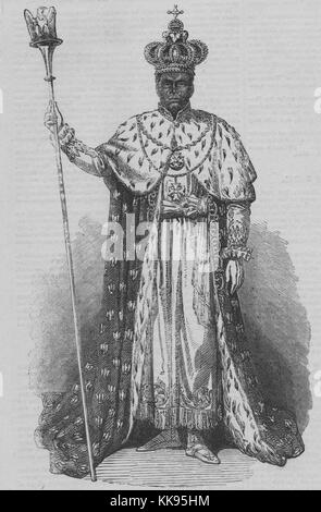 Portrait gravé de Faustin Soulouque, un officier de carrière et un général dans l'armée haïtienne élu président d'Haïti en 1847, en 1849 il a été proclamé Empereur d'Haïti sous le nom de Faustin I, portant une couronne et habits, 1877. À partir de la Bibliothèque publique de New York. Banque D'Images