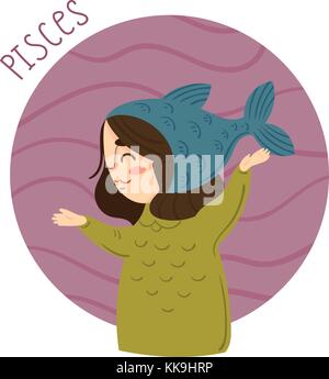 Signe du Zodiaque mignon - poissons. vector illustration Illustration de Vecteur