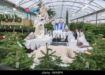 Northampton Royaume-uni 29 novembre 2017. Un grand affichage de Noël que vous entrez Wyevale Garden Centre. Harlestone road Northampton avec les ours polaires déménagement et la respiration à l'écran. Credit : Keith J Smith./Alamy Live News Banque D'Images