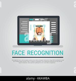 La technologie de reconnaissance des visages de l'ordinateur portable d'analyse du système de sécurité de l'homme arabe d'identification biométrique de l'utilisateur concept Illustration de Vecteur